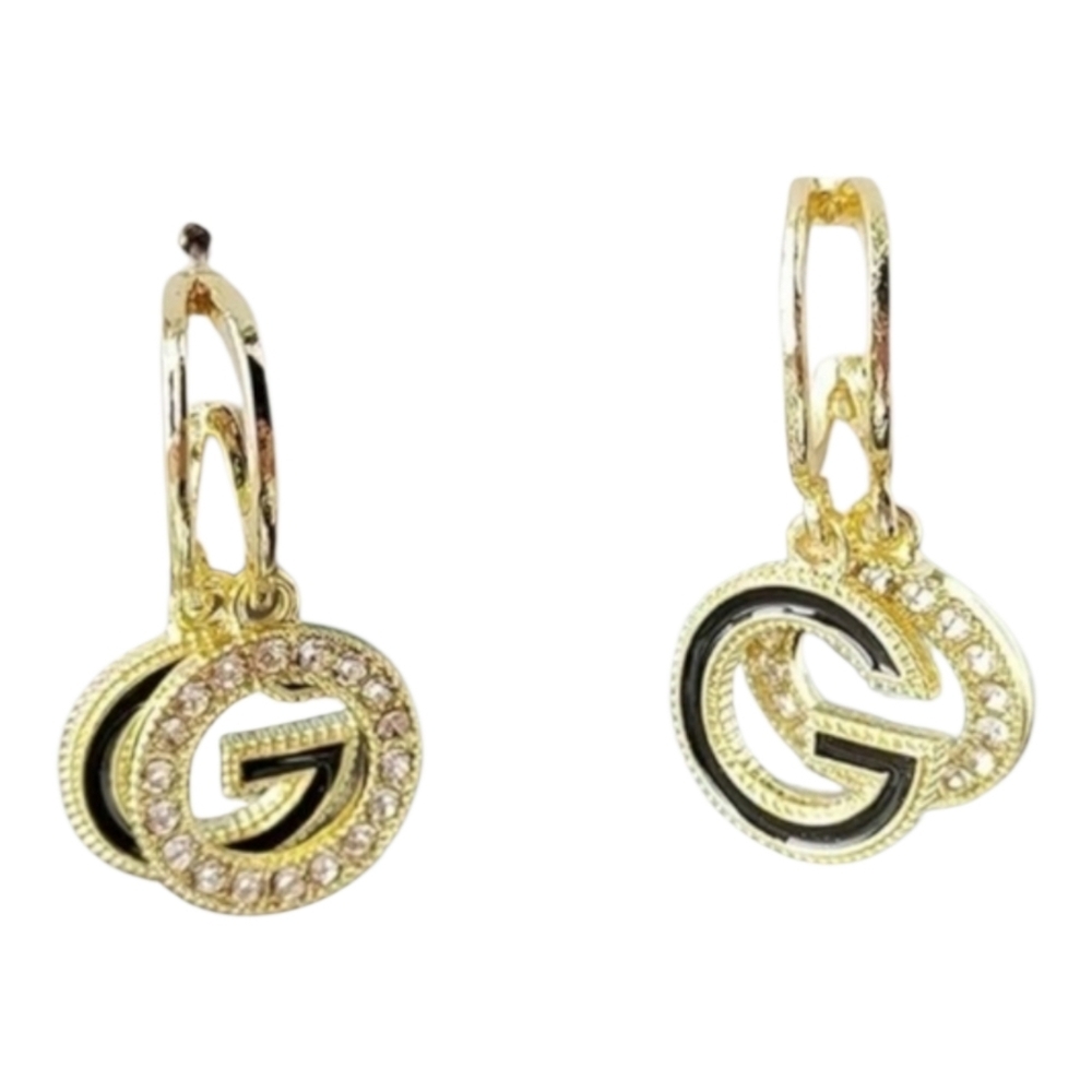 Gold Black Rhinestone Letter G Dangle Earrings